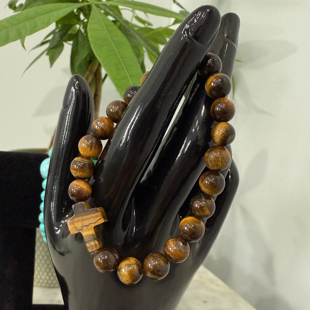 Fashionable Natural Stone Beaded Cross Bracelet